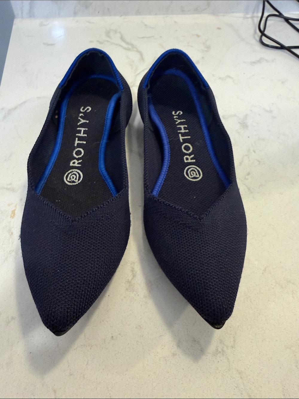 Rothy's Navy Pointed-Toe Flats with Cobalt Trim